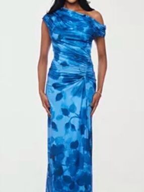 Premier Amour Womens Short Sleeve One Shoulder Floral Maxi Dress